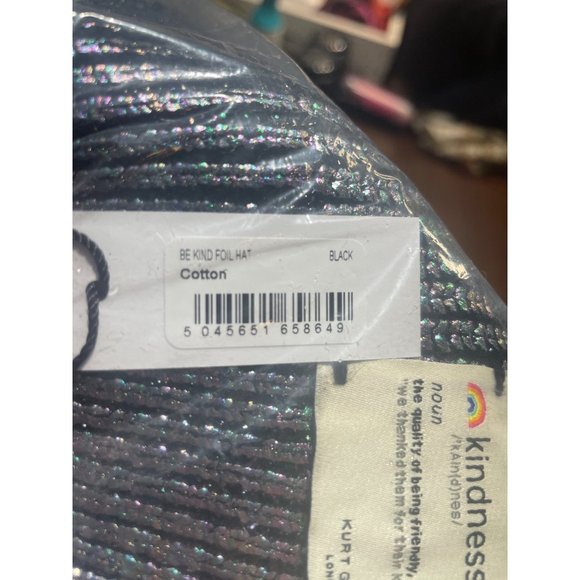 Kurt Geiger London Be Kindness Foil Rib Beanie in Black New Womens Skully - Picture 5 of 6